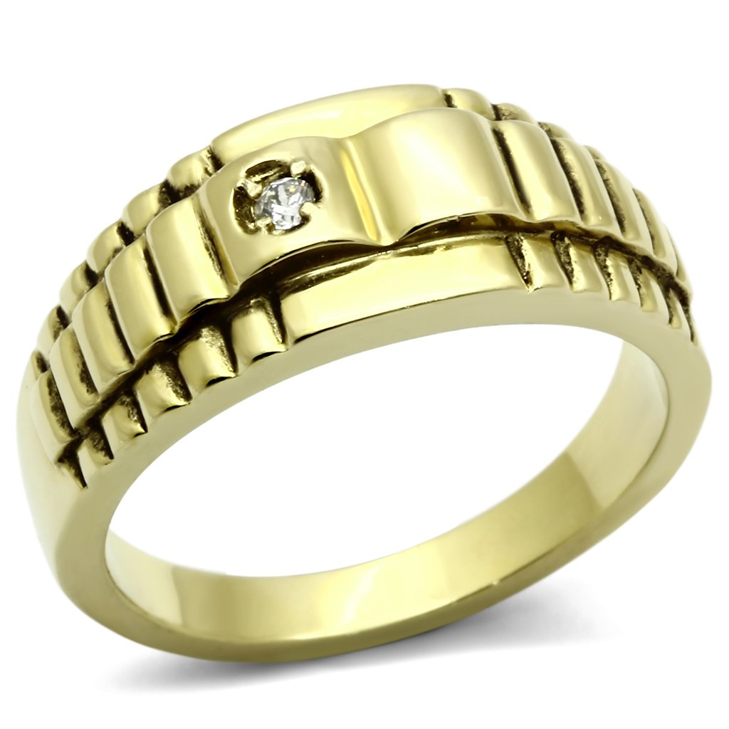 Gold Rings for Men Stainless Steel TK794 with AAA Grade Cubic Zirconia in Clear