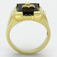 Load image into Gallery viewer, Gold Rings for Men Stainless Steel TK795 with Semi-Precious Agate in Jet
