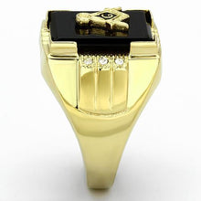 Load image into Gallery viewer, Gold Rings for Men Stainless Steel TK795 with Semi-Precious Agate in Jet
