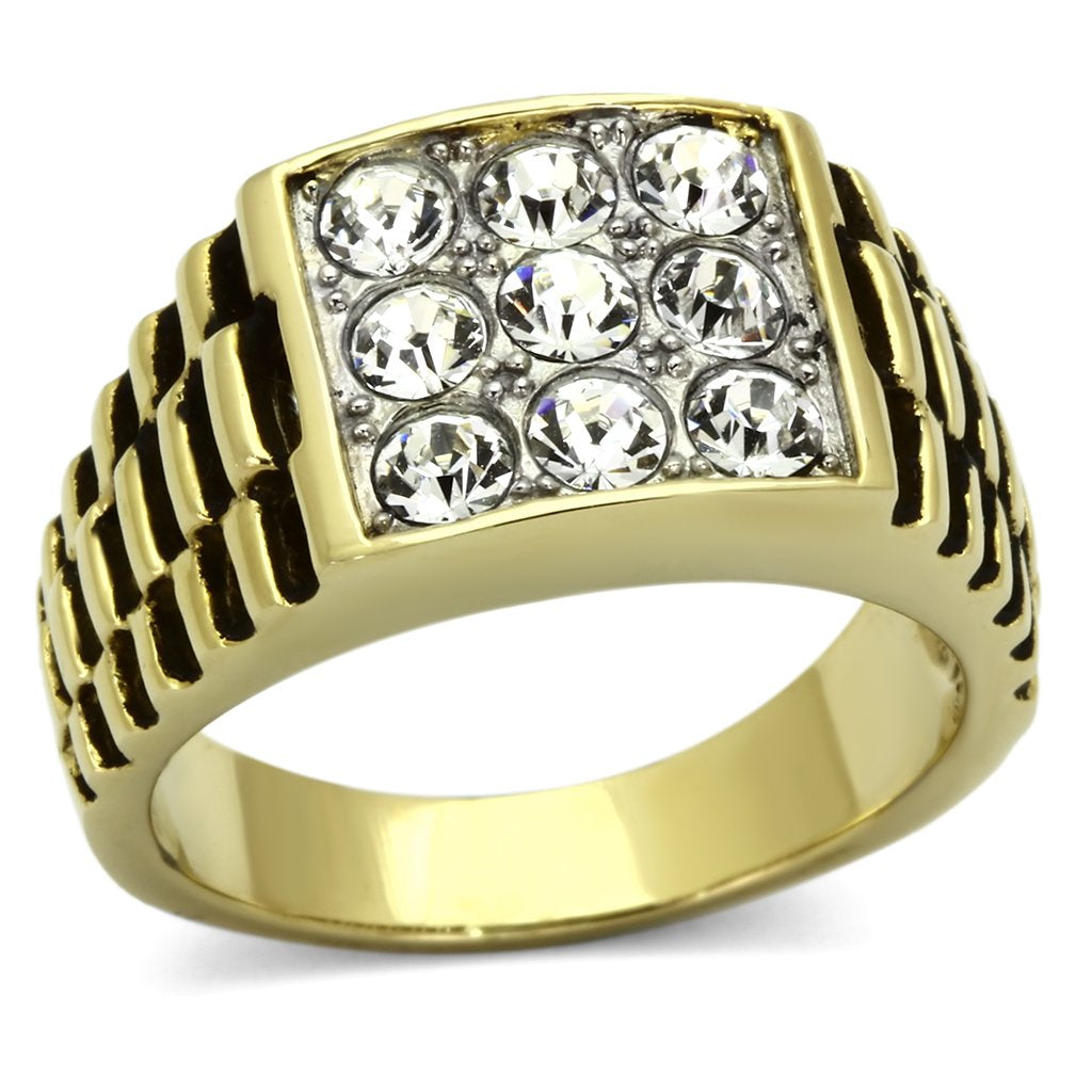 Gold Rings for Men Stainless Steel TK796 Two-Tone with Top Grade Crystal in Clear