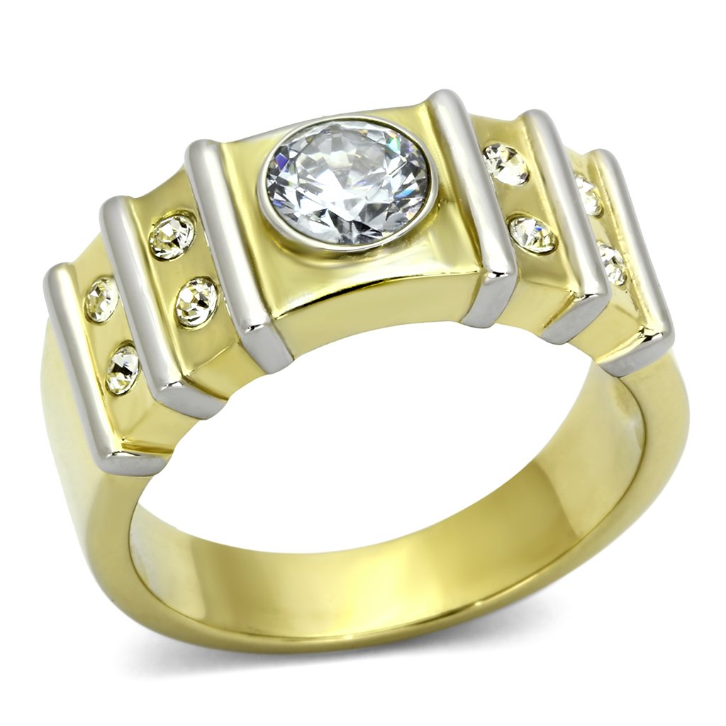 Gold Rings for Men Stainless Steel TK797 Two-Tone with AAA Grade Cubic Zirconia in Clear