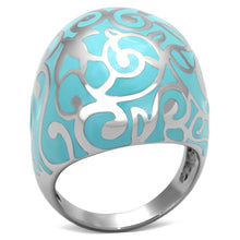 Load image into Gallery viewer, Rings for Women Silver Stainless Steel TK845 with Epoxy in Aquamarine
