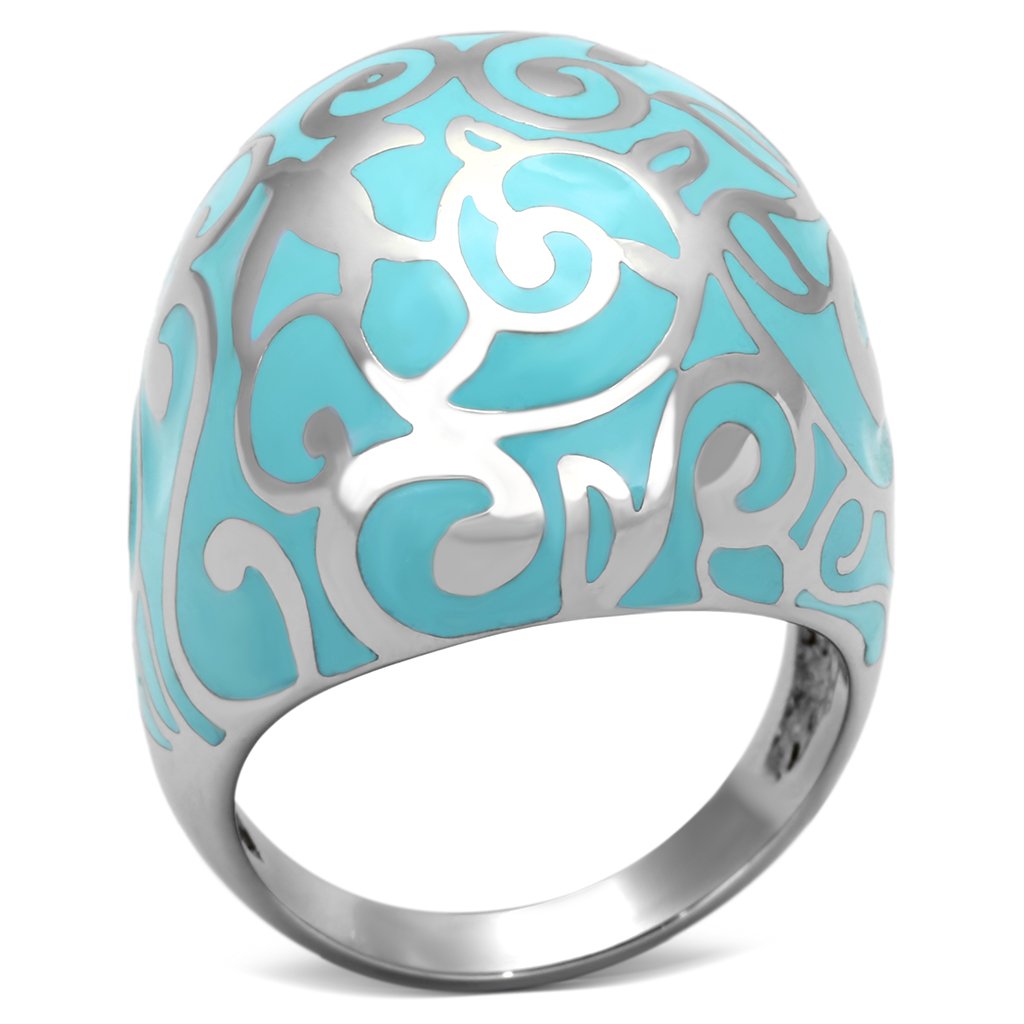 Rings for Women Silver Stainless Steel TK845 with Epoxy in Aquamarine