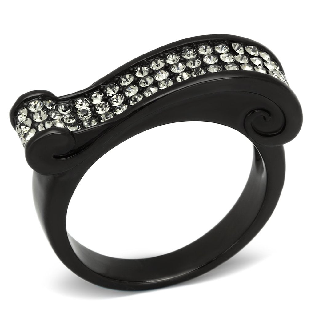 Silver Rings for Women Stainless Steel TK862 IP Black(Ion Plating) Stainless Steel Ring with Top Grade Crystal in Black Diamond
