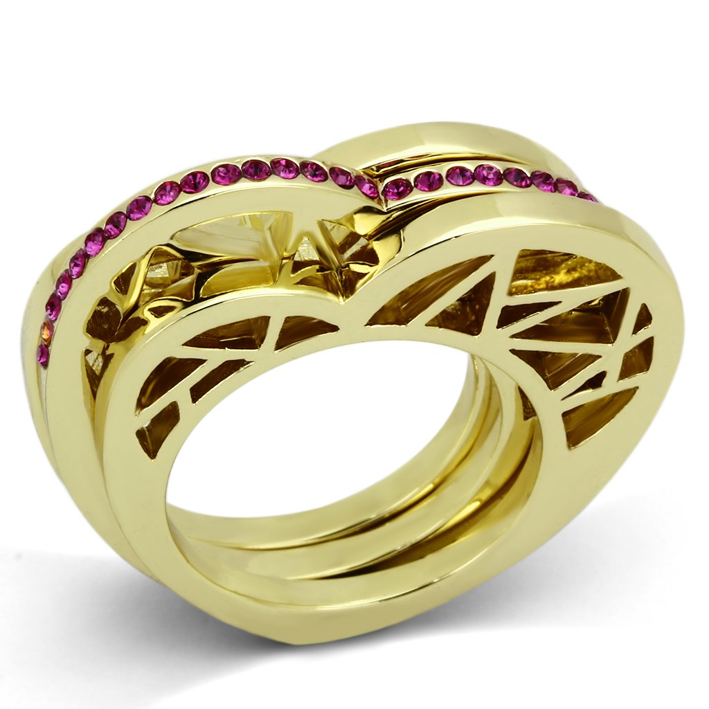 Gold Rings for Women Stainless Steel TK863 with Top Grade Crystal in Fuchsia