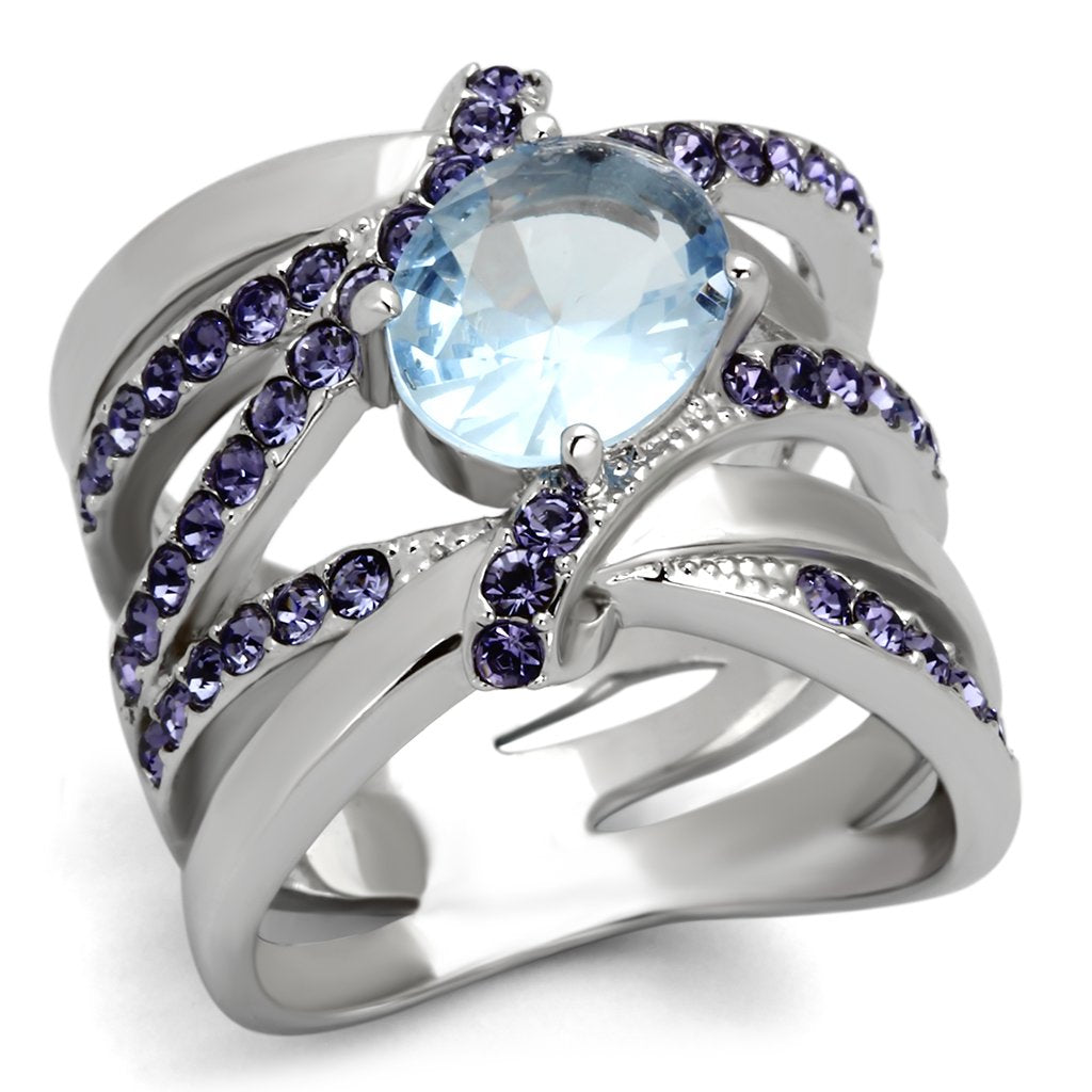 Rings for Women Silver Stainless Steel TK865 with Glass in Light Sapphire