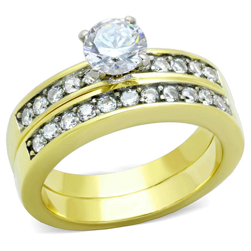 Gold Rings for Women Stainless Steel TK8X003 Two-Tone with AAA Grade Cubic Zirconia in Clear