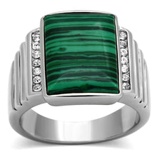 Load image into Gallery viewer, Rings for Men Silver Stainless Steel TK953 with MALACHITE in Emerald
