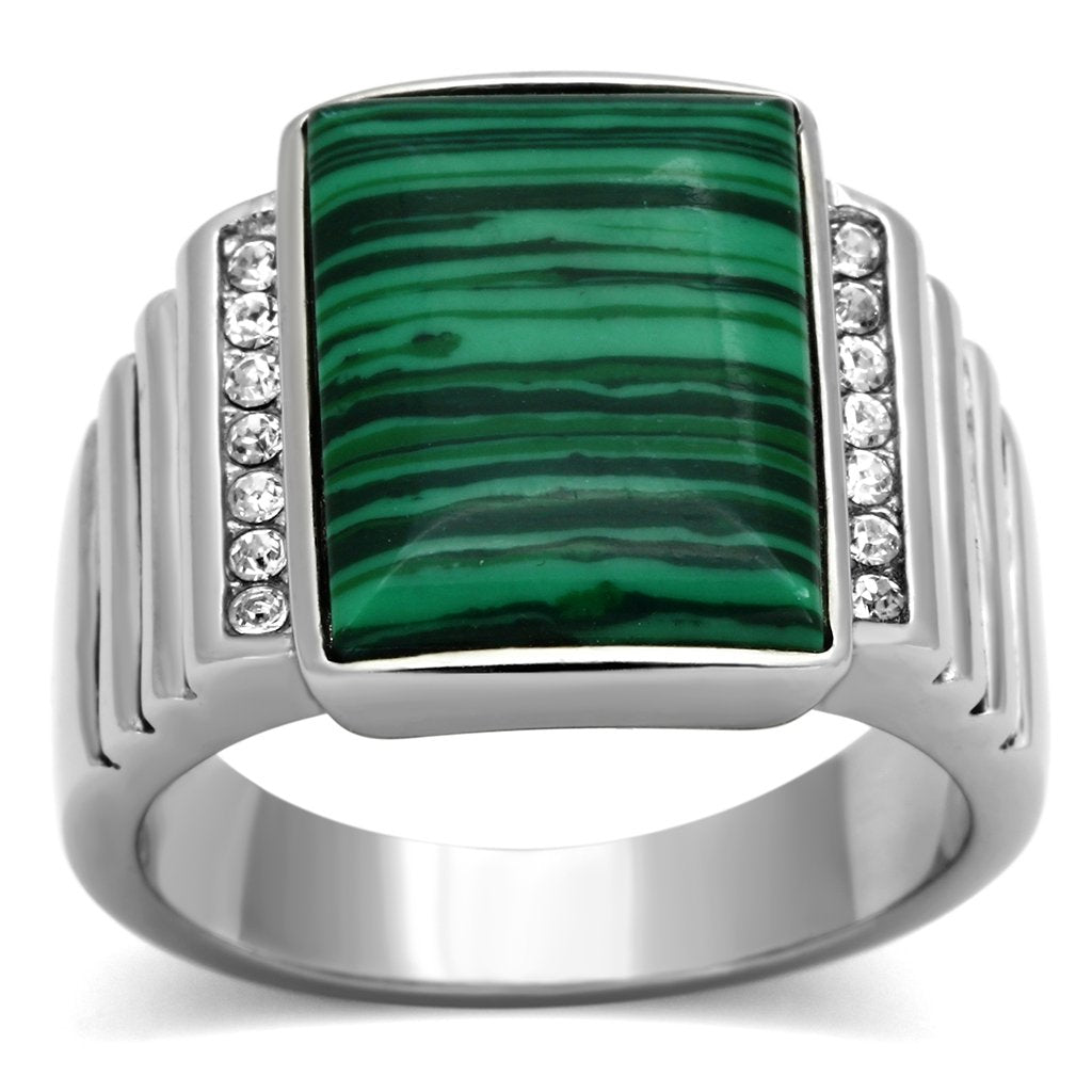 Rings for Men Silver Stainless Steel TK953 with MALACHITE in Emerald