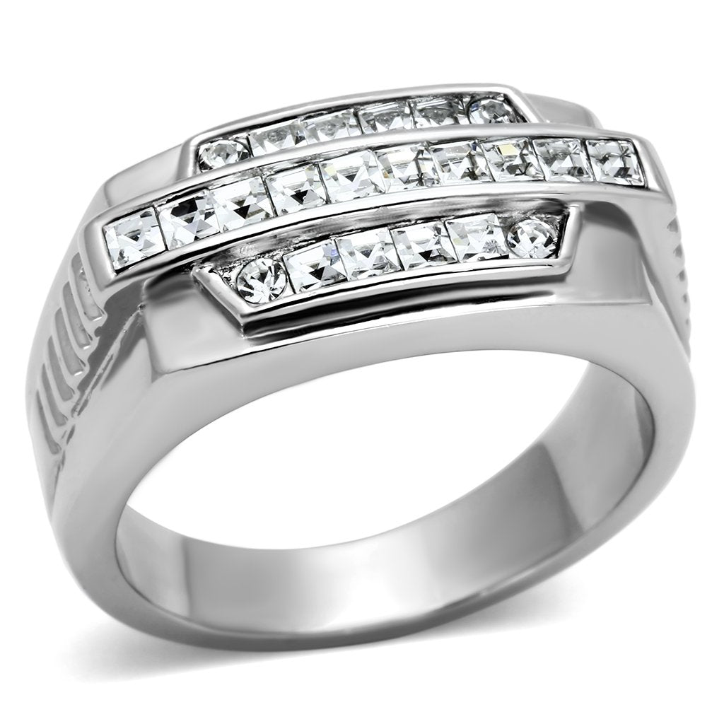 Rings for Men Silver Stainless Steel TK956 with Top Grade Crystal in Clear