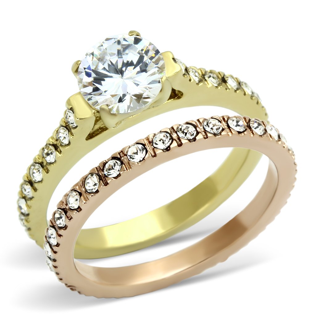 Gold Rings for Women Stainless Steel TK968 Gold & Rose with AAA Grade Cubic Zirconia in Clear