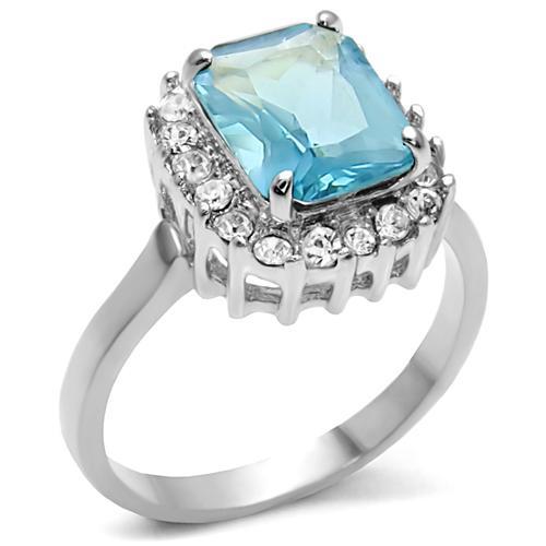 Rings for Women Silver Stainless Steel TK9X041 with Glass in Sea Blue