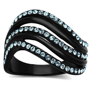 Womens Black Blue Waves Ring Anillo Para Mujer y Ninos Kids 316L Stainless Steel Ring con Piedra Crystal Color Azul Mar Lazio - Jewelry Store by Erik Rayo