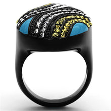Load image into Gallery viewer, Womens Black Large Ring Anillo Para Mujer y Ninos Kids 316L Stainless Steel Ring con Piedra Crystal Citrino Amarillo Monfalcone - Jewelry Store by Erik Rayo
