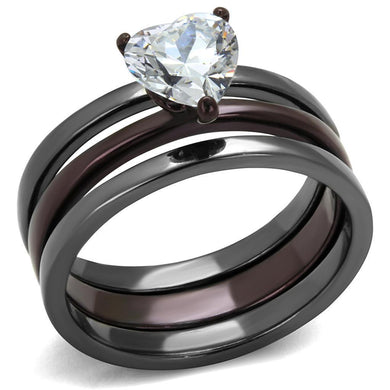 Womens Ring Light Black Dark Brown 316L Stainless Steel Three Piece Ring con Diamante Zirconia Cubica - Jewelry Store by Erik Rayo